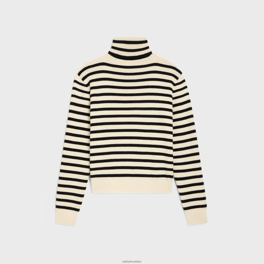 CELINE muškarci džemper s dolčevitom od naslijeđenog kašmira krem/crna odjeća 3WE2E1977