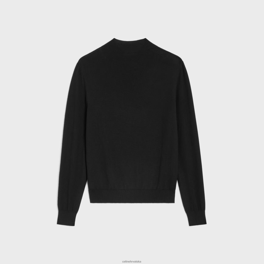 CELINE muškarci džemper s podignutim ovratnikom od merino pamuka crno odjeća 3WE2E1973