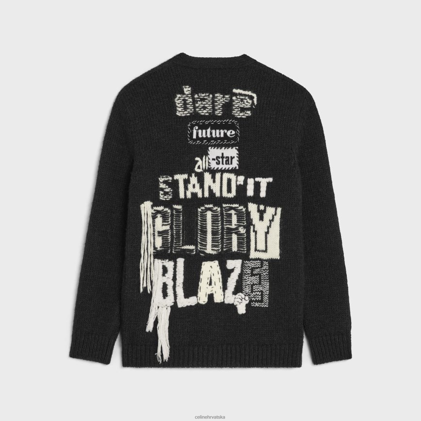 CELINE muškarci dugo dare budući kardigan od vune alpake crno/krem odjeća 3WE2E1982