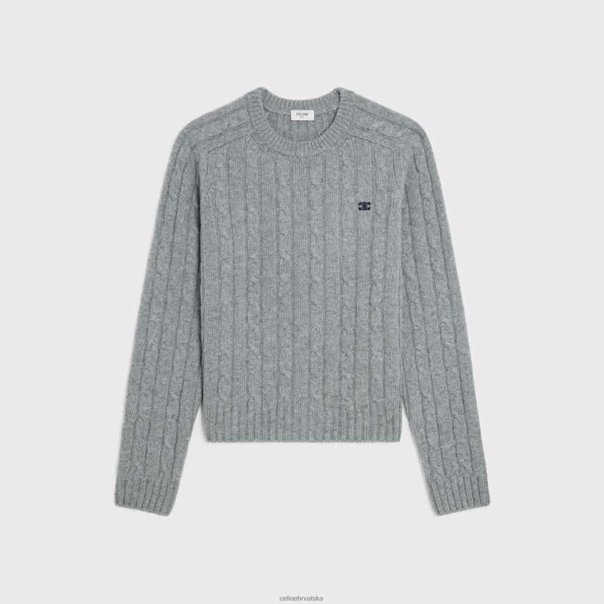 CELINE muškarci pleteni triomphe džemper od kašmira siva odjeća 3WE2E1980