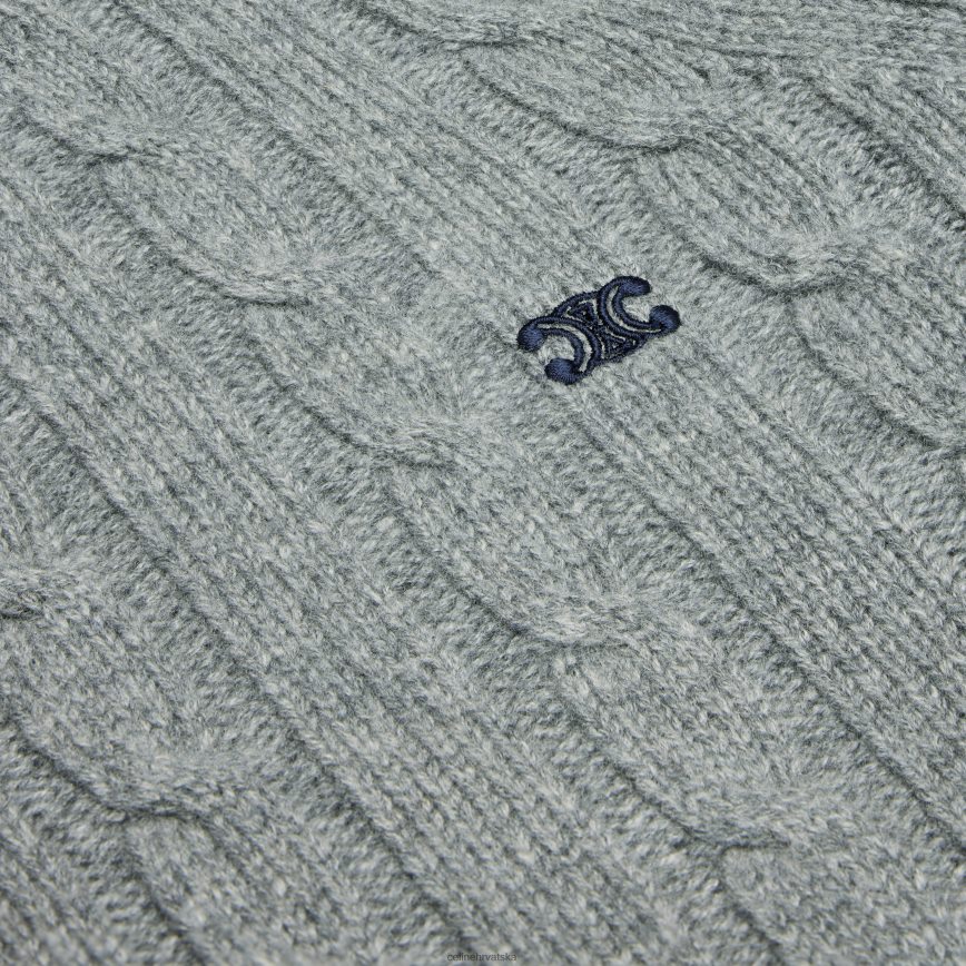 CELINE muškarci pleteni triomphe džemper od kašmira siva odjeća 3WE2E1980