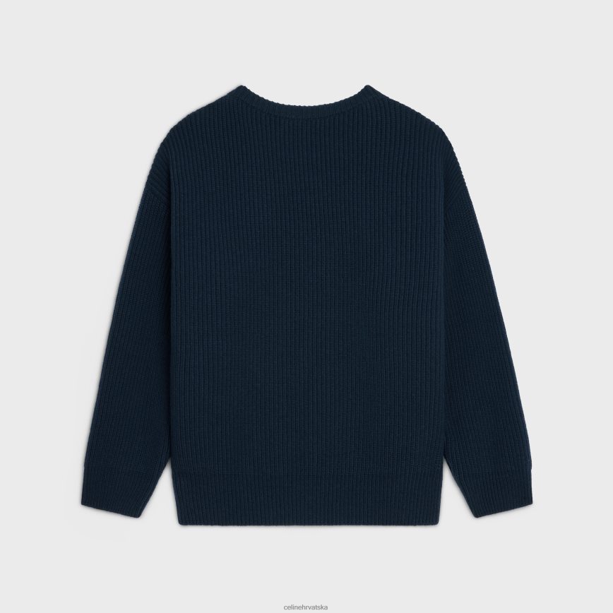 CELINE muškarci prevelik džemper od rebraste vune mornarica odjeća 3WE2E1796