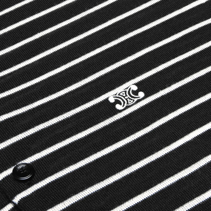 CELINE muškarci prugasti triomphe polo od fine vune crna/ekru odjeća 3WE2E1979