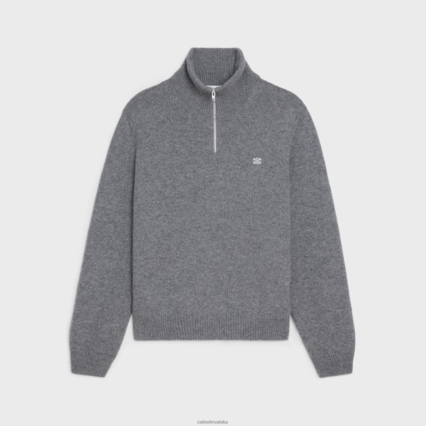 CELINE muškarci triomphe kamiondžija džemper od vune i kašmira sivo/bijelo odjeća 3WE2E1795