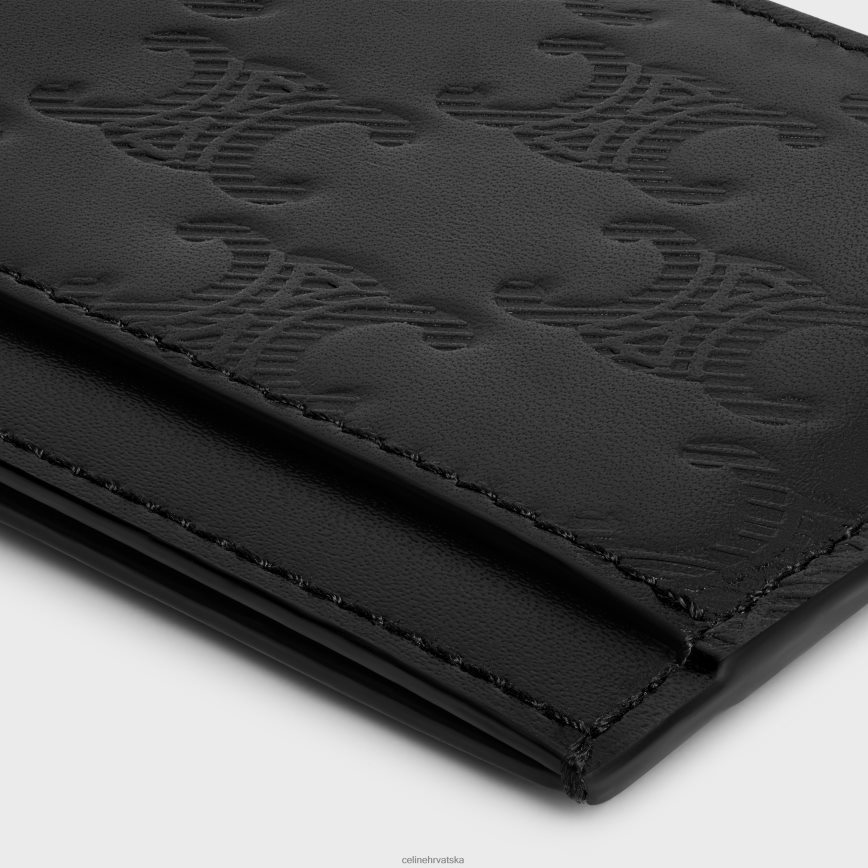 CELINE muškarci držač kartice od teleće kože s utisnutim triomfetom crno pribor 3WE2E2112