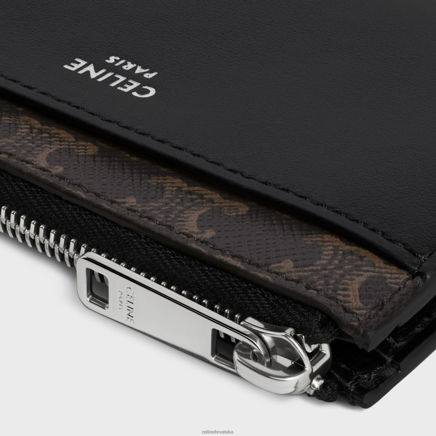 CELINE muškarci držač za kartice s patentnim zatvaračem od triomphe platna i janjeće kože crno pribor 3WE2E2125