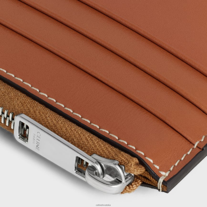 CELINE muškarci držač za kartice s patentnim zatvaračem s torbicom od triomphe platna i teleće kože preplanuli ten pribor 3WE2E2127