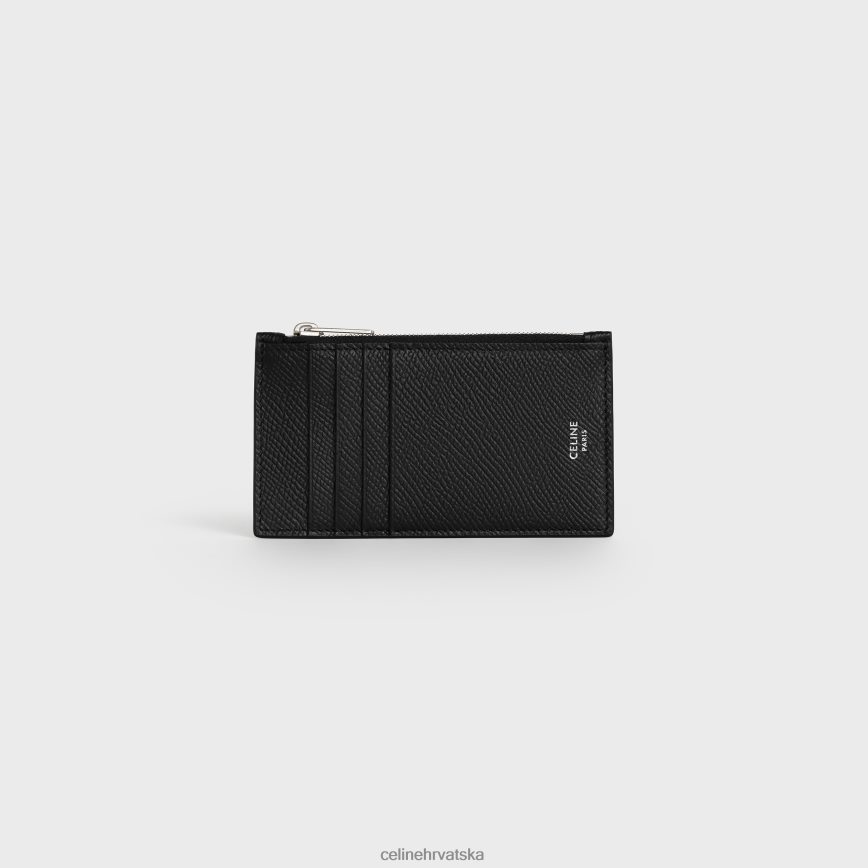 CELINE muškarci kompaktni držač za kartice s patentnim zatvaračem od zrnaste teleće kože crno pribor 3WE2E2156