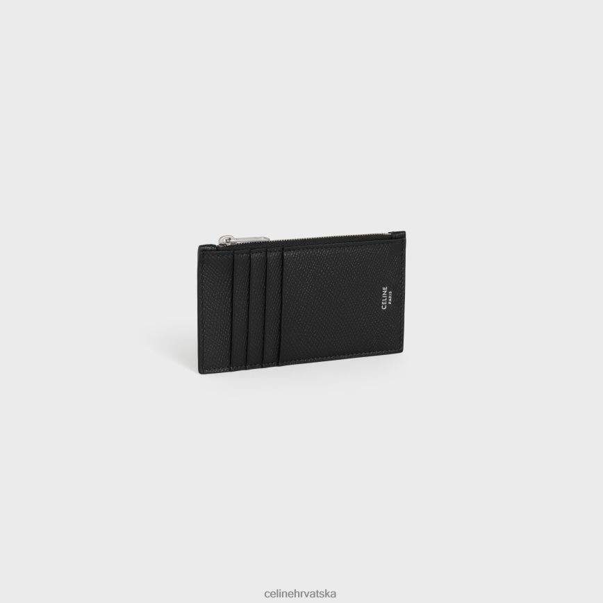 CELINE muškarci kompaktni držač za kartice s patentnim zatvaračem od zrnaste teleće kože crno pribor 3WE2E2156