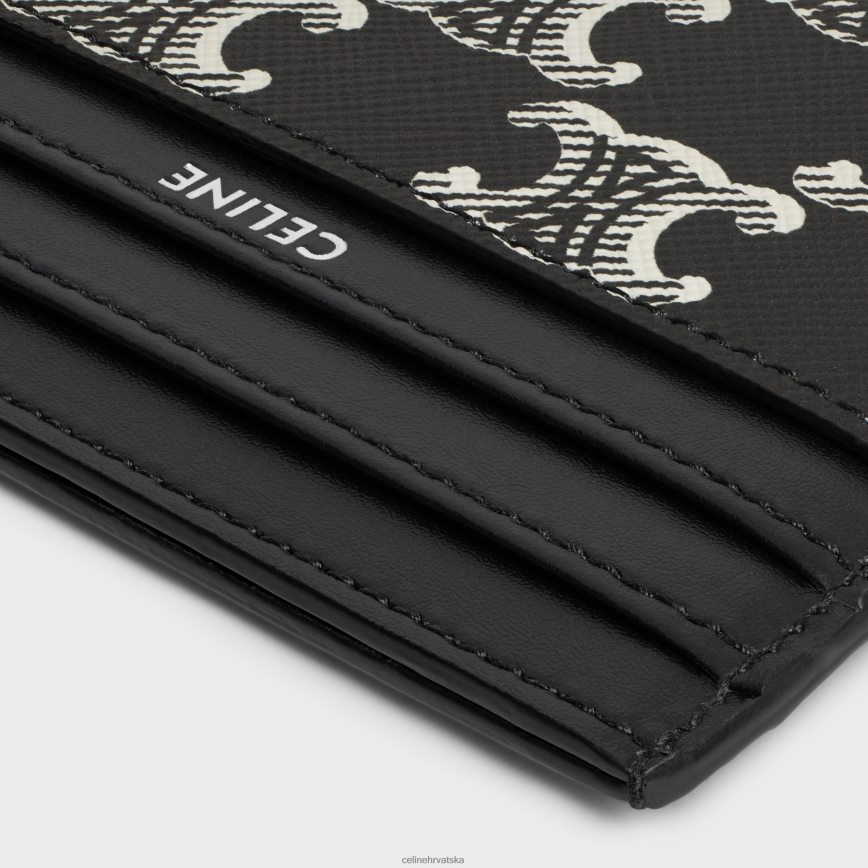 CELINE muškarci veliki držač za kartice od triomphe dvobojnog platna i teleće kože crno bijeli pribor 3WE2E2119