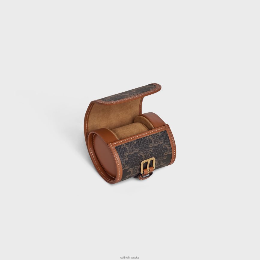 CELINE muškarci kućište za jedan sat od triomphe platna i teleće kože preplanuli ten pribor 3WE2E1594