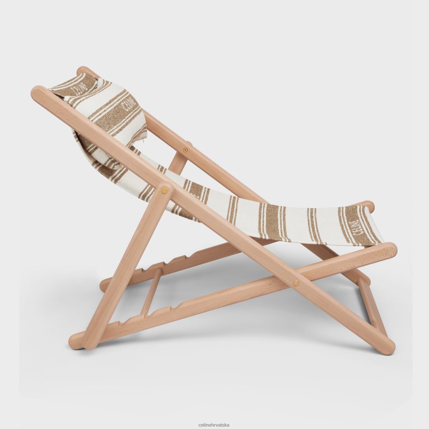 CELINE muškarci ležaljka od drveta i tekstila s žakardom smeđa/bež pribor 3WE2E1693
