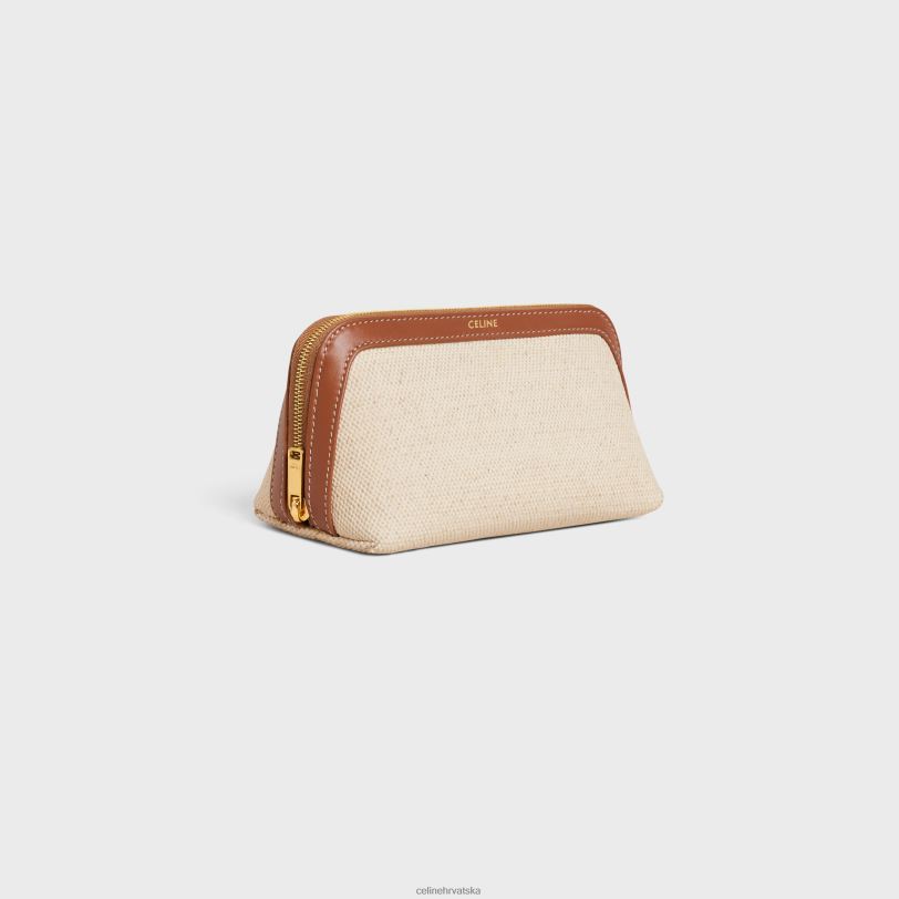 CELINE muškarci mala kozmetička torbica od tekstila i teleće kože 3WED61579 pribor prirodan/tan