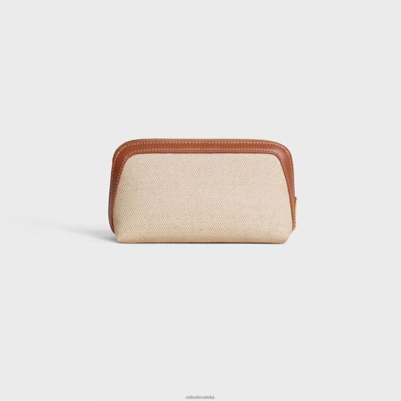 CELINE muškarci mala kozmetička torbica od tekstila i teleće kože 3WED61579 pribor prirodan/tan