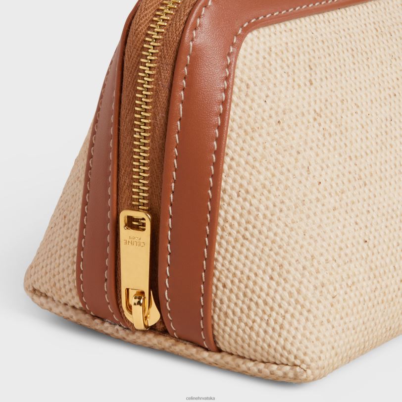 CELINE muškarci mala kozmetička torbica od tekstila i teleće kože 3WED61579 pribor prirodan/tan