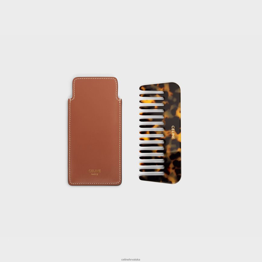 CELINE muškarci mali češalj za kosu od glatke teleće kože preplanuli ten pribor 3WE2E1613