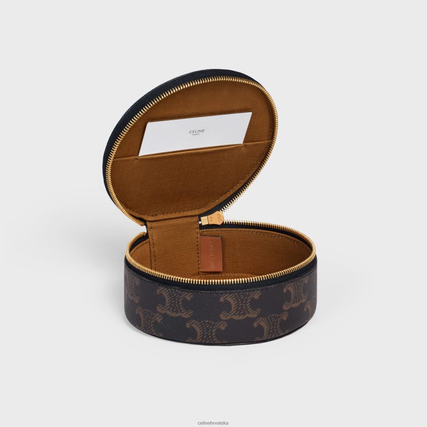 CELINE muškarci okrugla torbica s patentnim zatvaračem od triomphe platna i teleće kože preplanuli ten pribor 3WE2E1592