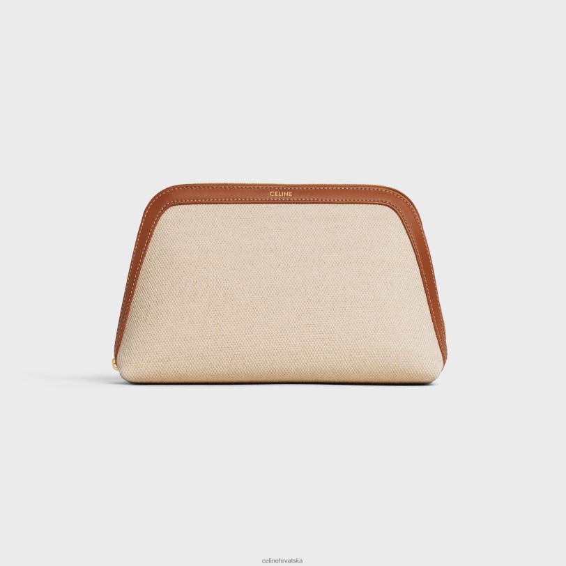 CELINE muškarci srednja kozmetička torbica od tekstila i teleće kože 3WED61578 pribor prirodan/tan