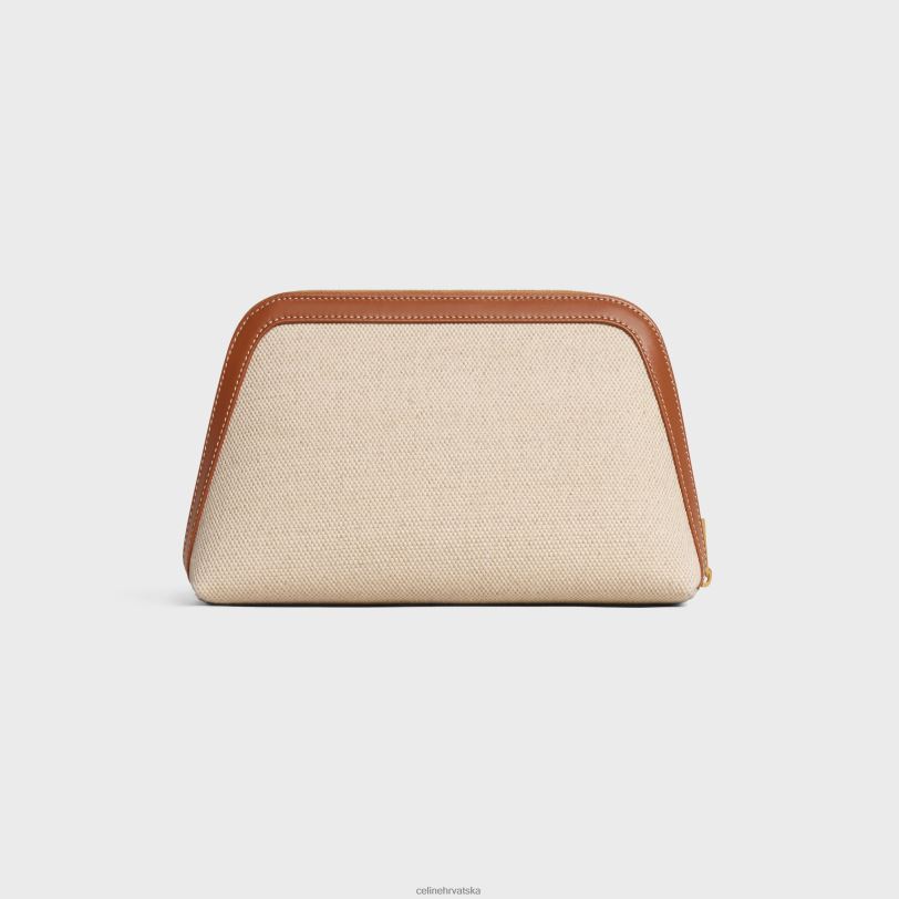 CELINE muškarci srednja kozmetička torbica od tekstila i teleće kože 3WED61578 pribor prirodan/tan