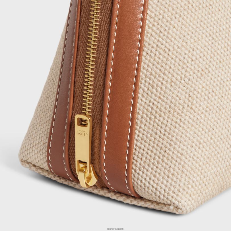 CELINE muškarci srednja kozmetička torbica od tekstila i teleće kože 3WED61578 pribor prirodan/tan