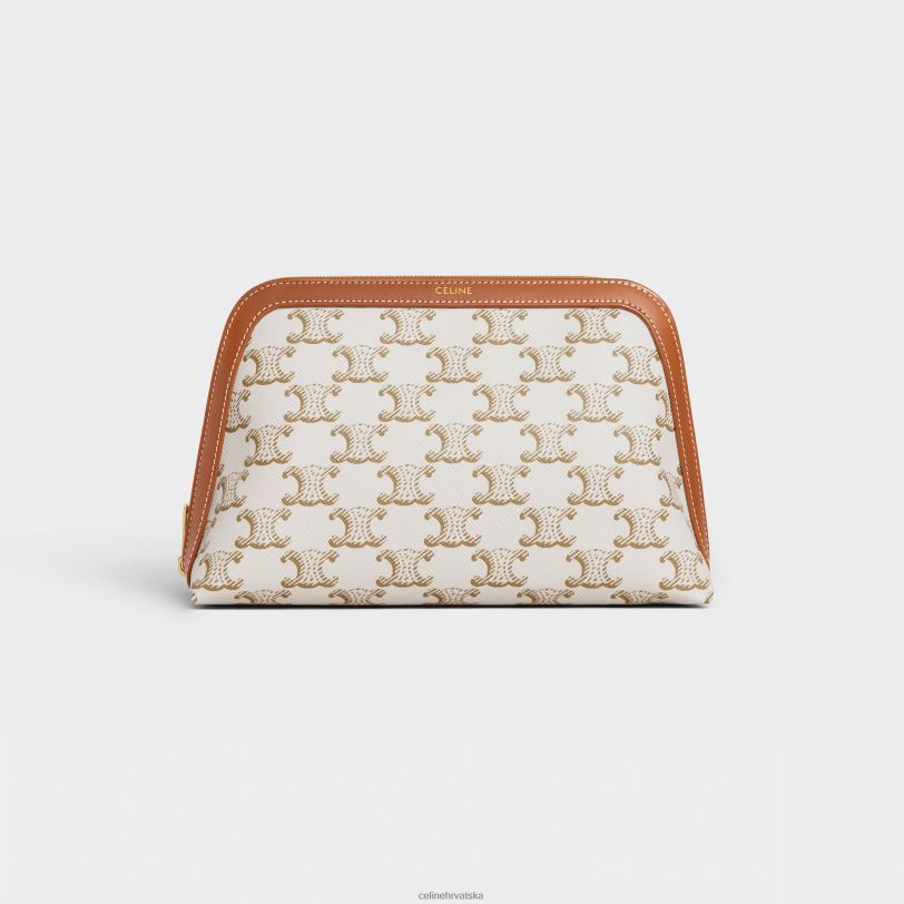 CELINE muškarci srednja kozmetička torbica od triomphe platna i teleće kože 3WED61575 pribor bijela