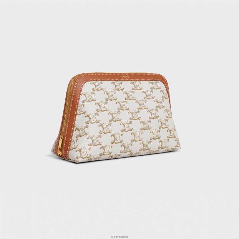 CELINE muškarci srednja kozmetička torbica od triomphe platna i teleće kože 3WED61575 pribor bijela