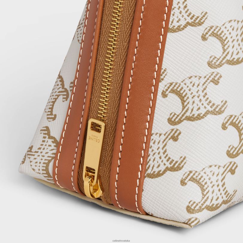 CELINE muškarci srednja kozmetička torbica od triomphe platna i teleće kože 3WED61575 pribor bijela