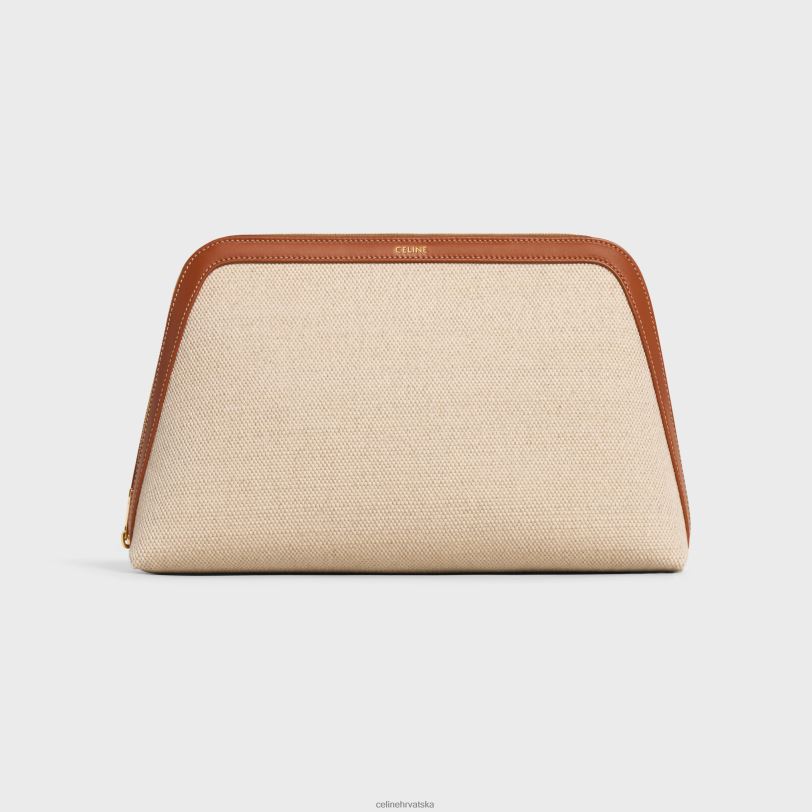 CELINE muškarci velika kozmetička torbica od tekstila i teleće kože 3WED61577 pribor prirodan/tan