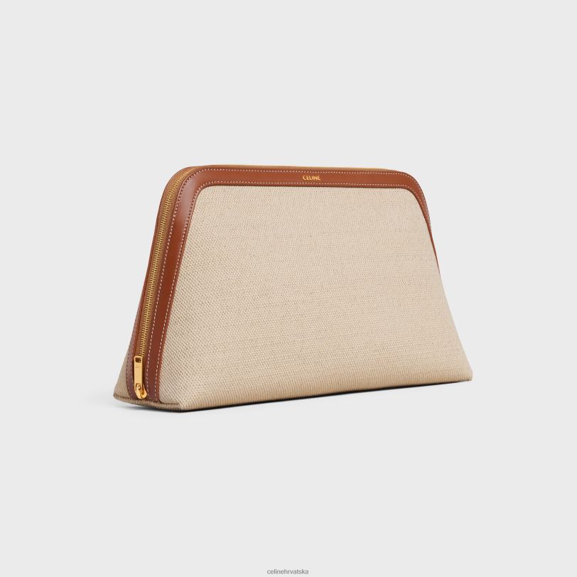 CELINE muškarci velika kozmetička torbica od tekstila i teleće kože 3WED61577 pribor prirodan/tan