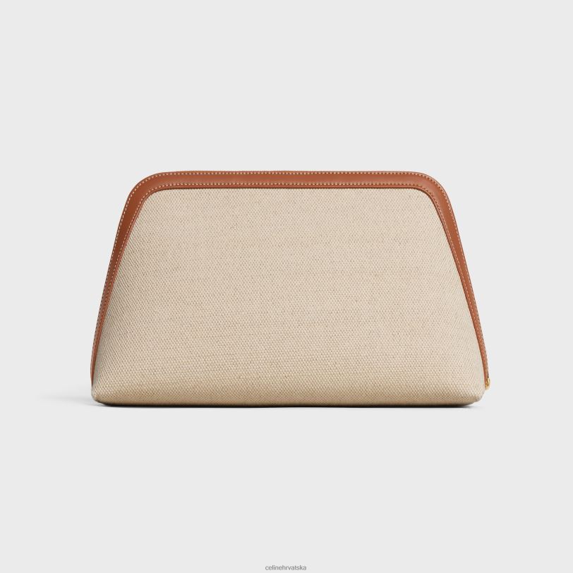 CELINE muškarci velika kozmetička torbica od tekstila i teleće kože 3WED61577 pribor prirodan/tan