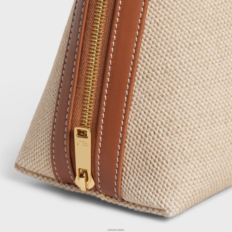 CELINE muškarci velika kozmetička torbica od tekstila i teleće kože 3WED61577 pribor prirodan/tan