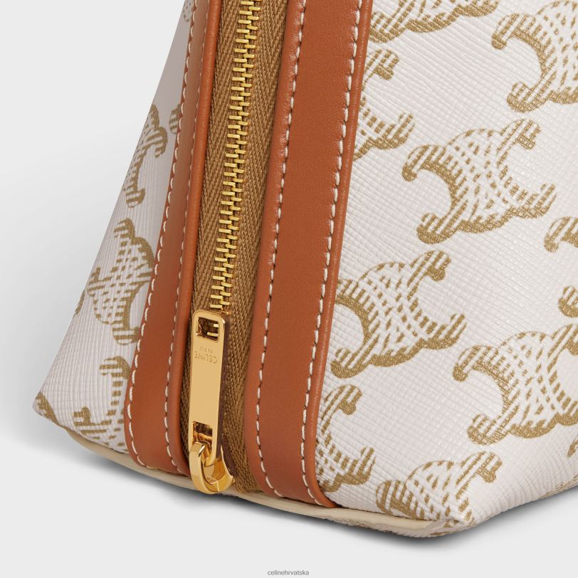 CELINE muškarci velika kozmetička torbica od triomphe platna i teleće kože 3WED61574 pribor bijela