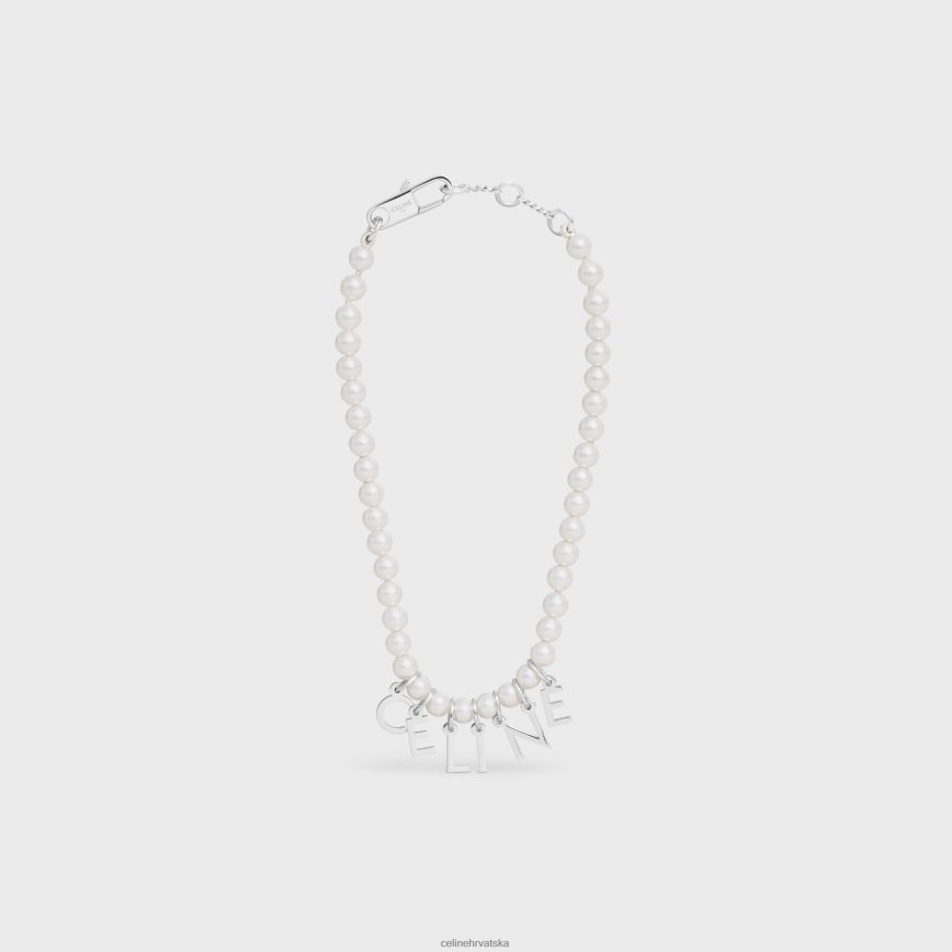 CELINE muškarci jednobojna narukvica od staklenih bisera i mesinga s rodijskom završnom obradom slonovača/srebro pribor 3WE2E2289