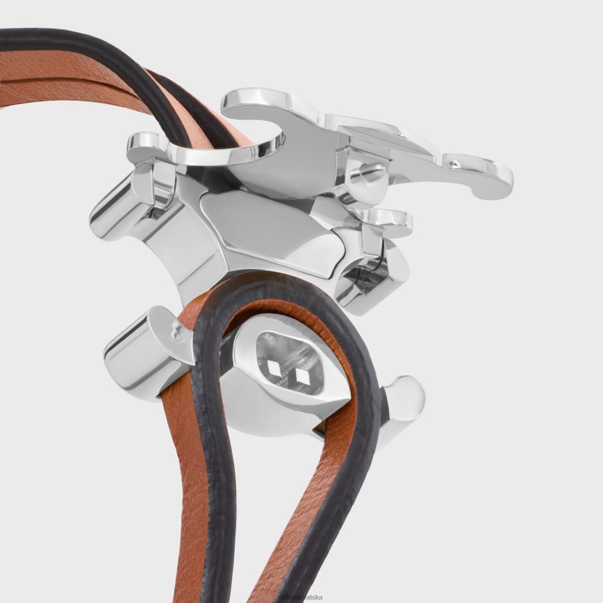 CELINE muškarci triomphe narukvica s kopčom od teleće kože i mesinga s rodijskom završnom obradom tan/srebrna pribor 3WE2E2282