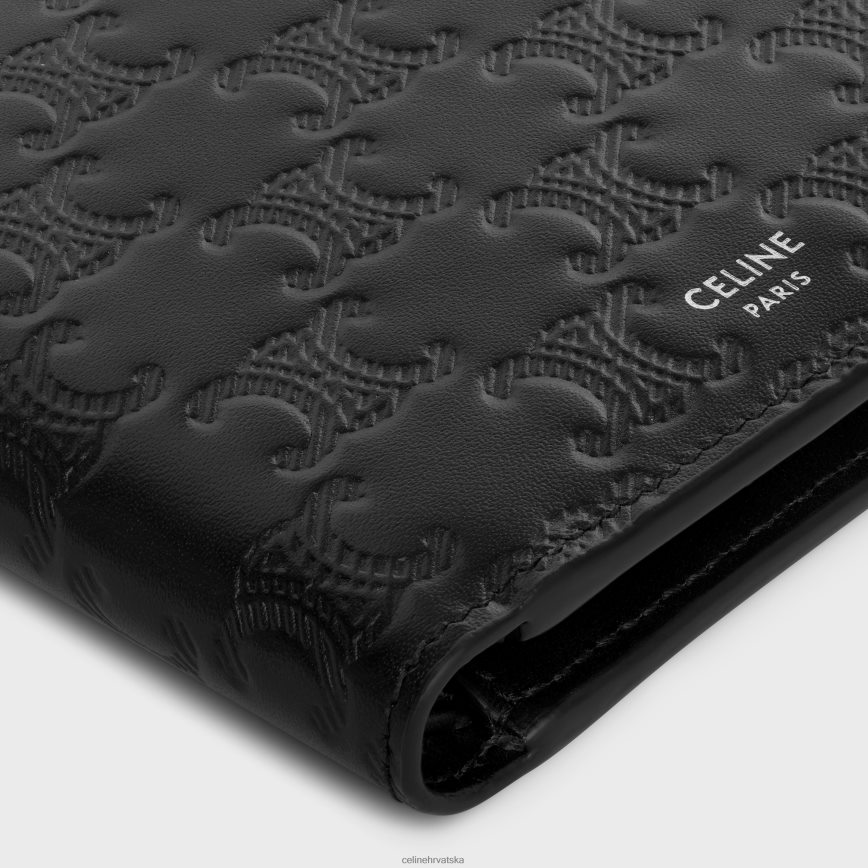 CELINE muškarci dvostruki novčanik od teleće kože s utisnutim triomfetom crno pribor 3WE2E2111