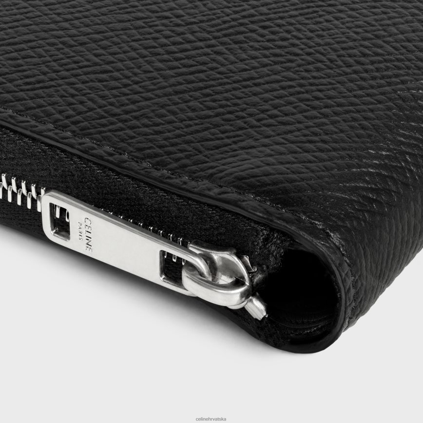 CELINE muškarci dvostruki novčanik s patentnim zatvaračem i pretincem za novčiće od zrnaste teleće kože crno pribor 3WE2E2122