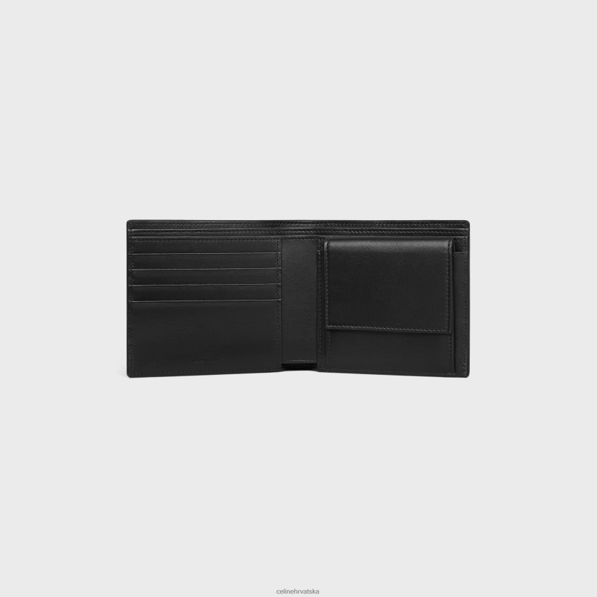CELINE muškarci dvostruki novčanik s pretincem za novčiće od teleće kože s reljefom krokodila crno pribor 3WE2E2164