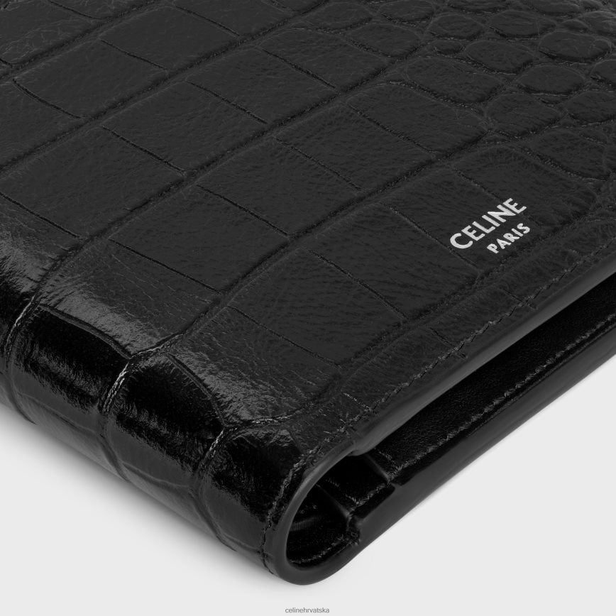 CELINE muškarci dvostruki novčanik s pretincem za novčiće od teleće kože s reljefom krokodila crno pribor 3WE2E2164