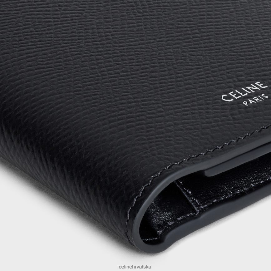 CELINE muškarci okomiti novčanik s pretincem za kovanice od zrnaste teleće kože crno pribor 3WE2E2169