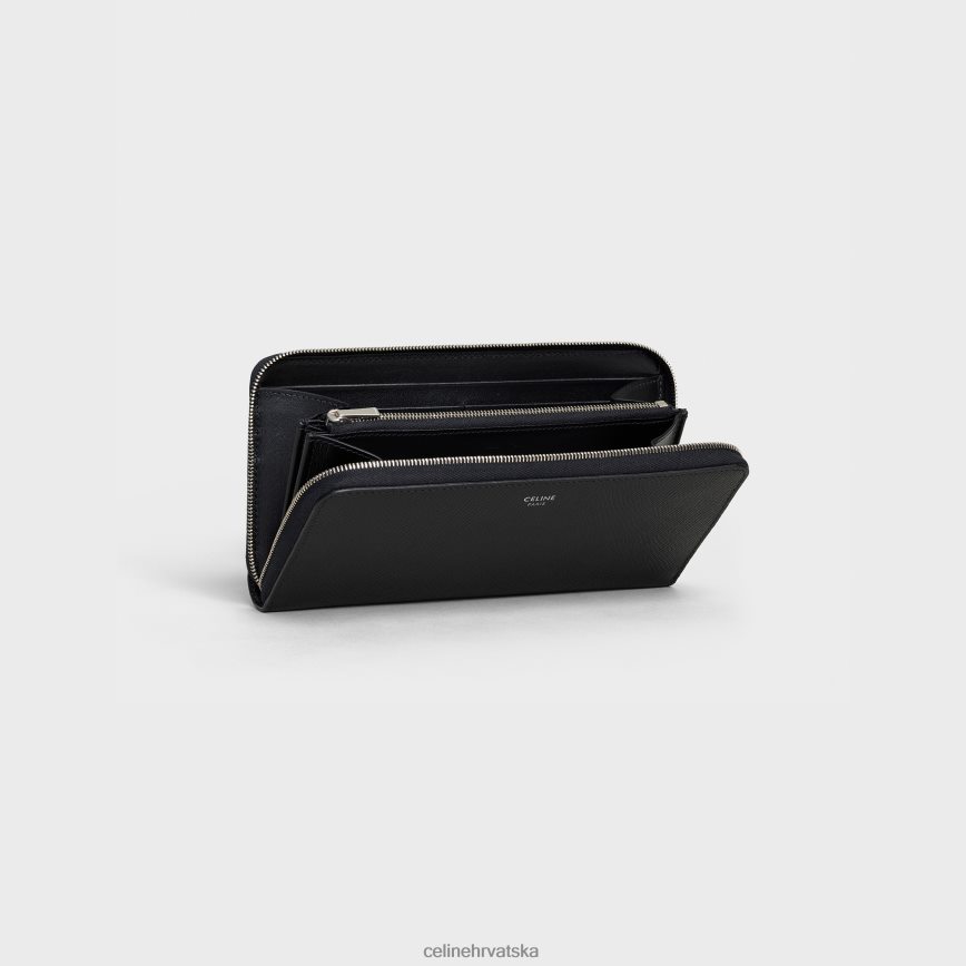 CELINE muškarci veliki novčanik s patentnim zatvaračem od zrnaste teleće kože crno pribor 3WE2E2168