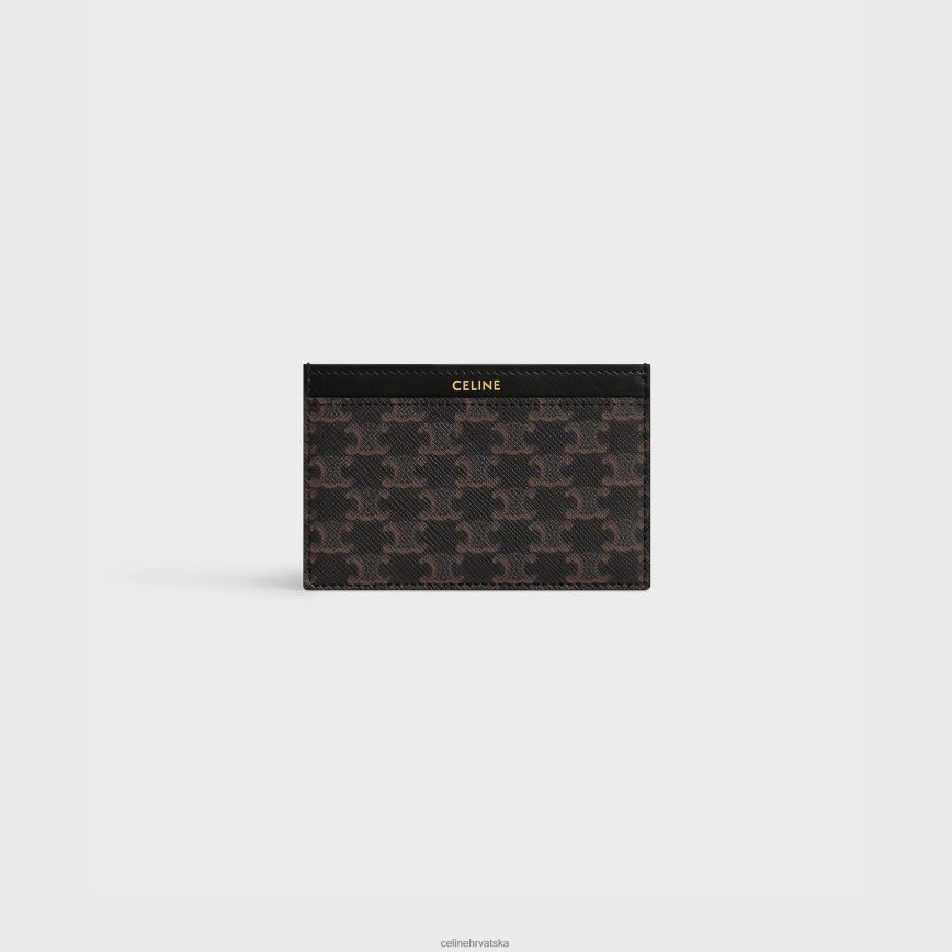CELINE muškarci držač kartice od triomphe platna i teleće kože crno pribor 3WE2E2131