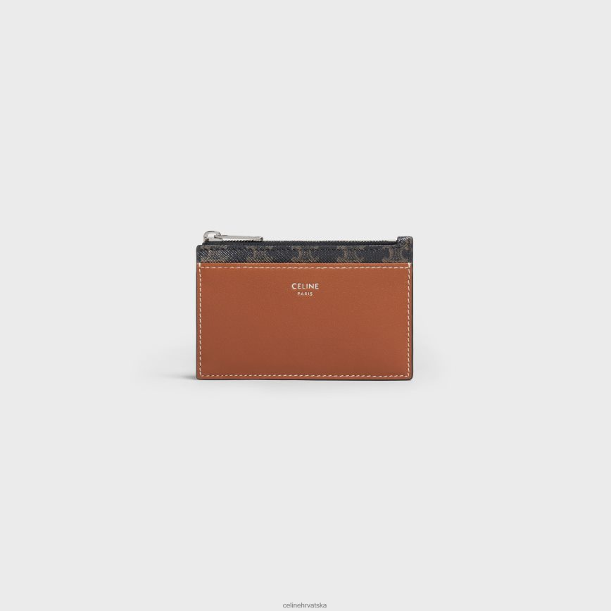 CELINE muškarci držač za kartice s patentnim zatvaračem od triomphe platna i janjeće kože preplanuli ten pribor 3WE2E2126
