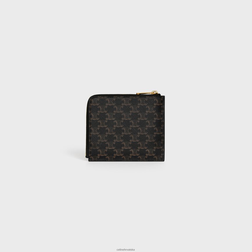 CELINE muškarci torbica s patentnim zatvaračem s uklonjivim držačem za kartice od triomphe platna i janjeće kože preplanuli ten pribor 3WE2E2128