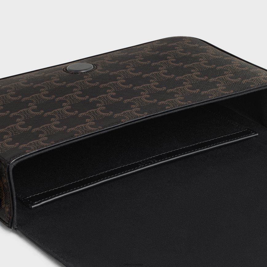 CELINE muškarci glasnik s preklopom u triomphe platnu i telećoj koži crno pribor 3WE2E2092