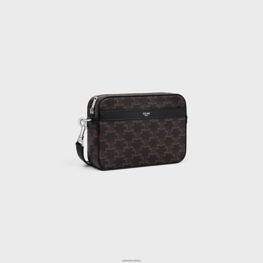 CELINE muškarci mali glasnik u triomphe platnu i telećoj koži crno pribor 3WE2E2083