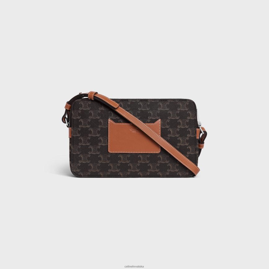 CELINE muškarci messenger dvostruki patentni zatvarač u triomphe platnu s printom preplanuli ten pribor 3WE2E2081