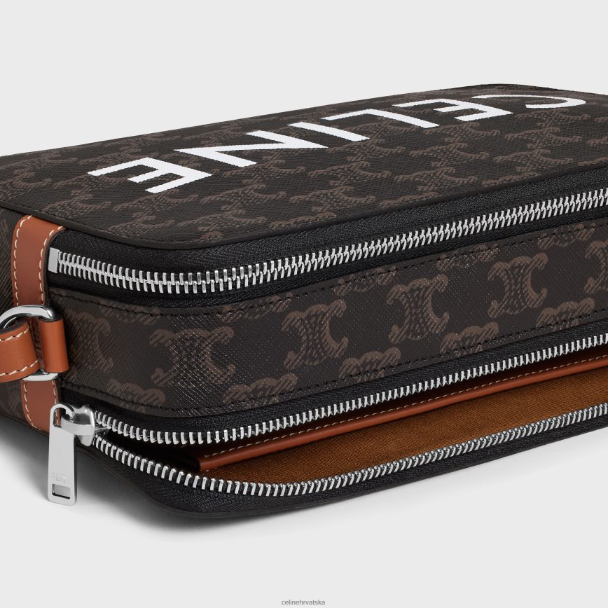 CELINE muškarci messenger dvostruki patentni zatvarač u triomphe platnu s printom preplanuli ten pribor 3WE2E2081