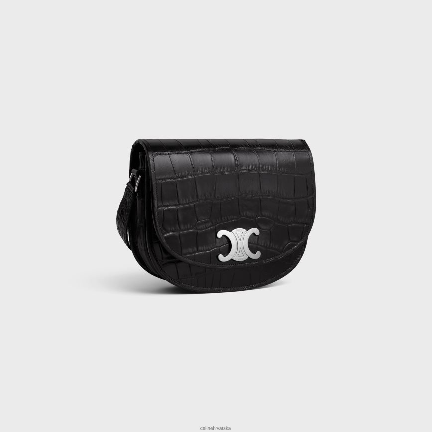 CELINE muškarci srednji besace triomphe od krokodilske reljefne teleće kože crno pribor 3WE2E2106