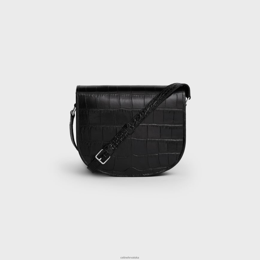 CELINE muškarci srednji besace triomphe od krokodilske reljefne teleće kože crno pribor 3WE2E2106