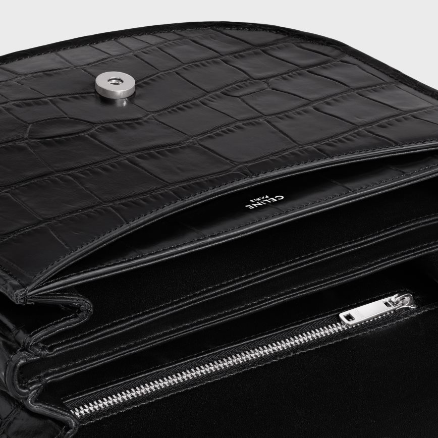 CELINE muškarci srednji besace triomphe od krokodilske reljefne teleće kože crno pribor 3WE2E2106